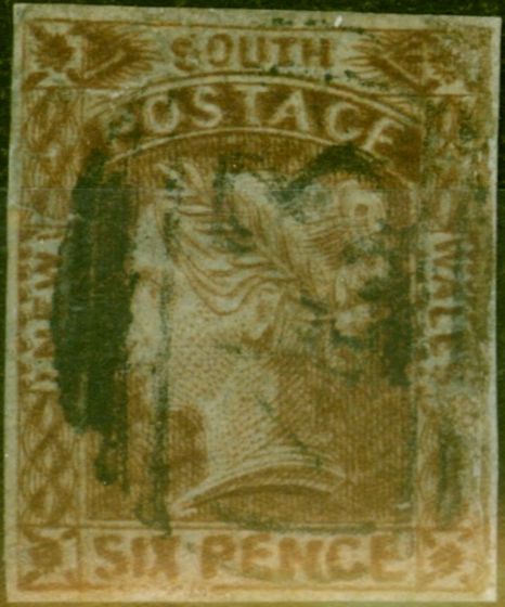 Rare Postage Stamp from New South Wales 1852 6d Vandyke-Brown SG73 Good Used