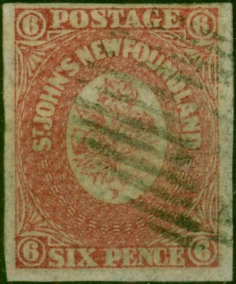 Newfoundland 1862 6d Rose-Lake SG20 V.F.U . Queen Victoria (1840-1901) Used Stamps
