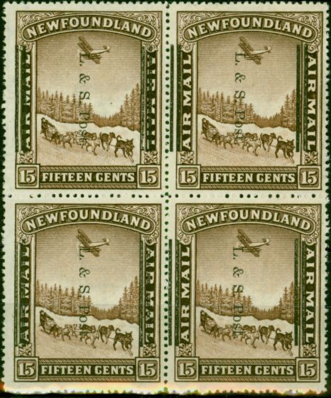 Collectible Postage Stamp Newfoundland 1933 15c Chocolate SG229 V.F MNH Block of 4