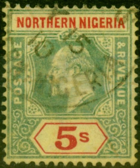 Valuable Postage Stamp Northern Nigeria 1911 5s Green & Red-Yellow SG38 Good Used