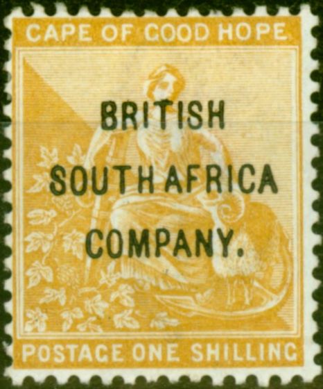 Valuable Postage Stamp from Rhodesia 1896 1s Yellow-Ochre SG64 Fine & Fresh Mtd Mint Stamp