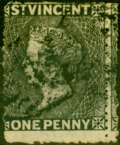 Rare Postage Stamp from St Vincent 1871 1d Black SG15Var Double Perf at R.H Side