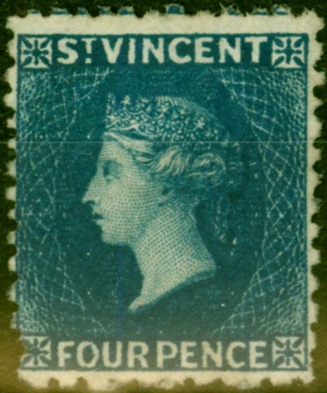 Rare Postage Stamp from St Vincent 1877 4d Deep Blue SG25 Fine & Fresh Mtd Mint