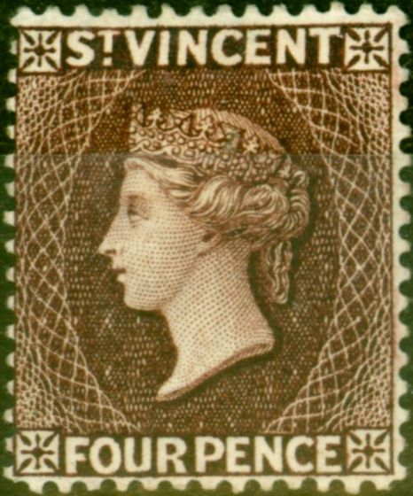 Rare Postage Stamp from St Vincent 1886 4d Purple-Brown SG51 Fine Mint Hinged