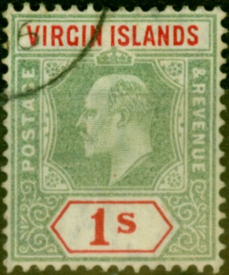 Old Postage Stamp from Virgin Islands 1904 1s Green & Scarlet SG60 Fine Used