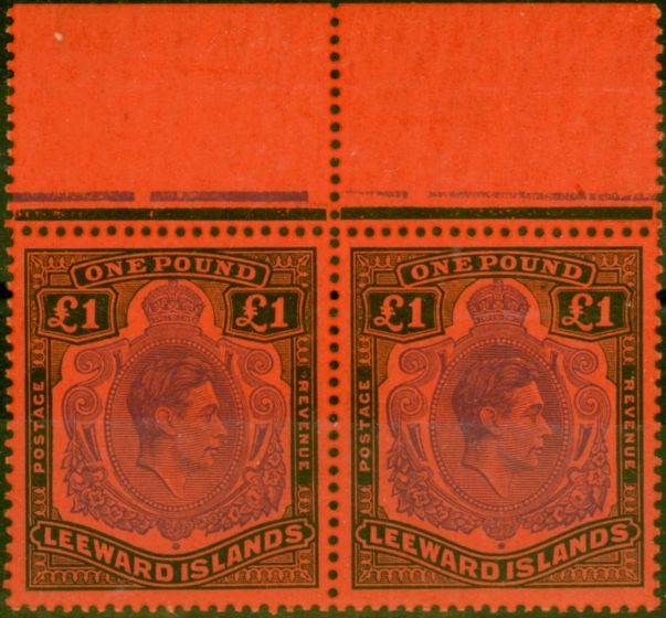 Collectible Postage Stamp Leeward Islands 1952 £1 Violet & Black-Scarlet SG114c V.F MNH Pair