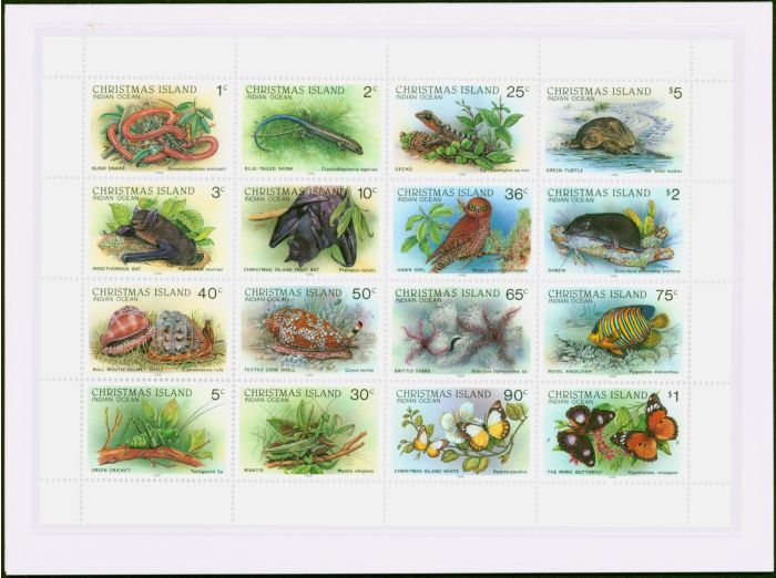 Christmas Island 1988 Wildlife Imprint Mini Sheet Set of 16 SG229-244 V.F MNH  Queen Elizabeth II (1952-2022) Old Stamps