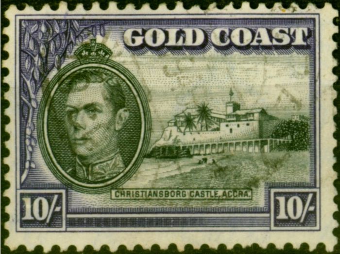 Rare Postage Stamp from Gold Coast 1940 10s Black & Violet SG132 Fine Used
