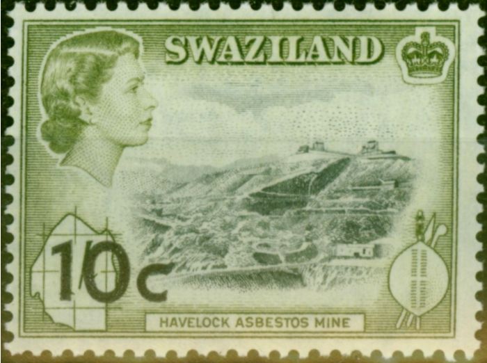 Valuable Postage Stamp Swaziland 1961 10c on 1s Black & Deep Olive SG73 Fine LMM