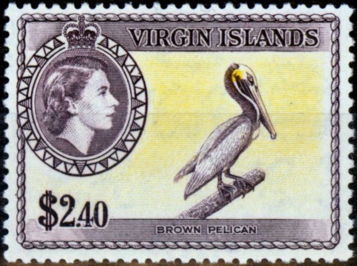 Collectible Postage Stamp from Virgin Islands 1956 $2.40 Lemon & Deep Dull Purple SG160 Very Fine MNH