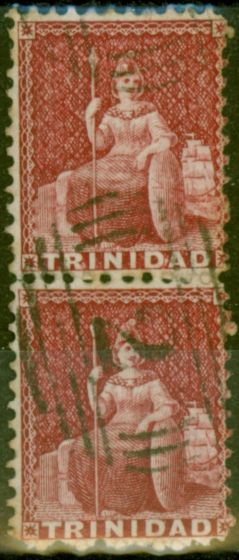 Old Postage Stamp from Trinidad 1862 Crimson Lake SG60 Fine Used Vert Pair