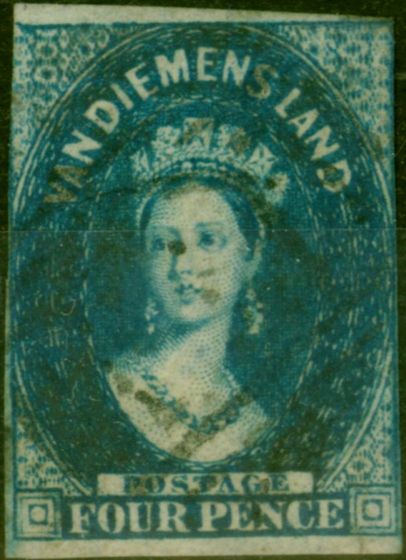 Valuable Postage Stamp Tasmania 1857 4d Deep Blue SG35 Good Used
