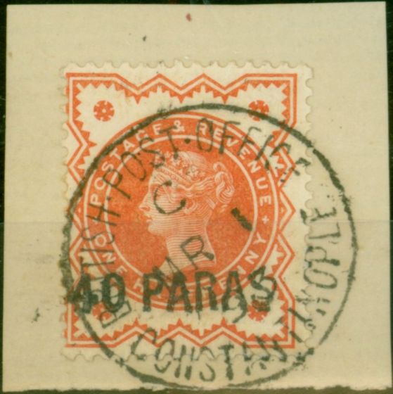 Valuable Postage Stamp British Levant 1893 40pa on 1/2d Vermilion SG7 V.F.U on Piece BPA Certificate