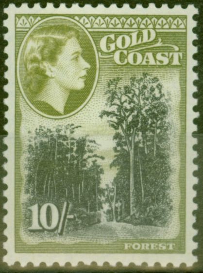 Valuable Postage Stamp from Gold Coast 1954 10s Black & Olive-Green SG164 V.F MNH