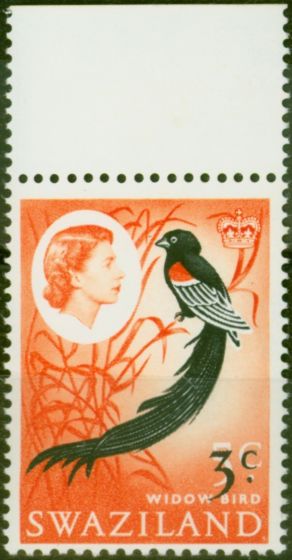 Collectible Postage Stamp from Swaziland 1968 3c on 5c Black Red & Orange-Red SG136w Wmk Inverted Very Fine MNH