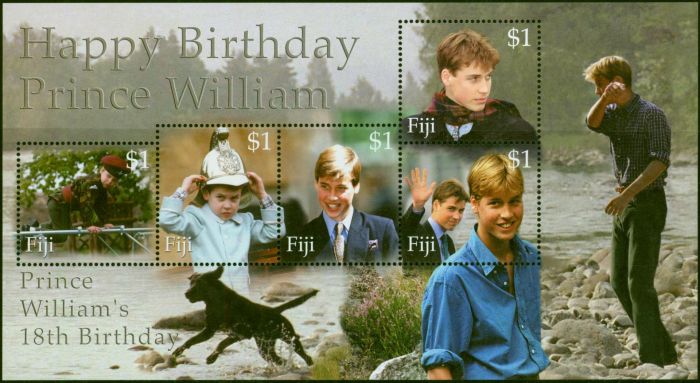 Collectible Postage Stamp Fiji 2000 Prince William 18th Birthday Mini Sheet SGMS1101 V.F MNH