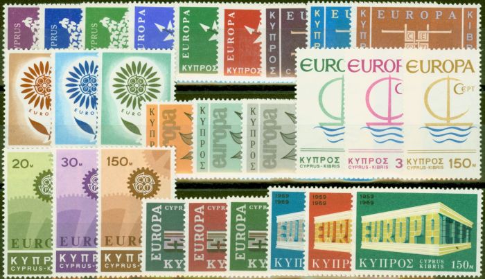 Rare Postage Stamp from Cyprus 1962-69 9 Europa sets SG206-333 V.F Lightly mtd Mint