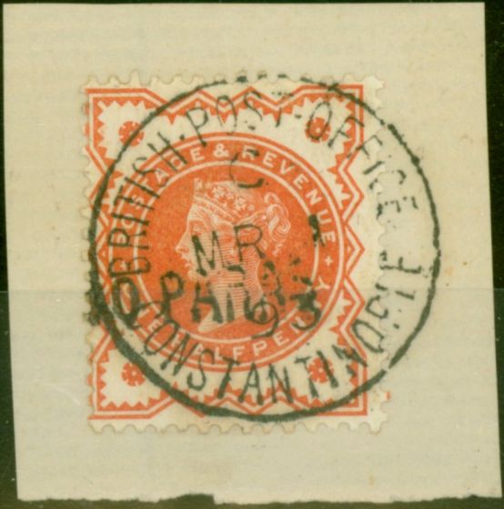 Old Postage Stamp British Levant 1893 40pa on 1/2d Vermilion SG7 V.F.U on Piece BPA Certificate (2)