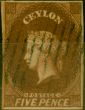 Collectible Postage Stamp from Ceylon 1857 5d Chestnut SG5 Fine Used