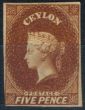 Rare Postage Stamp from Ceylon 1857 5d Chestnut SG5 Fine & Fresh Unused