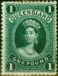 Rare Postage Stamp from Queensland 1886 £1 Deep Green SG161 Fine Mtd Mint