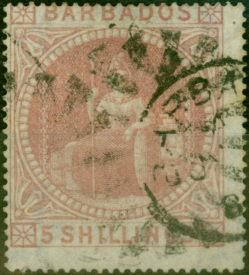 Rare Postage Stamp Barbados 1873 5s Dull Rose SG64 Fine Used (2)