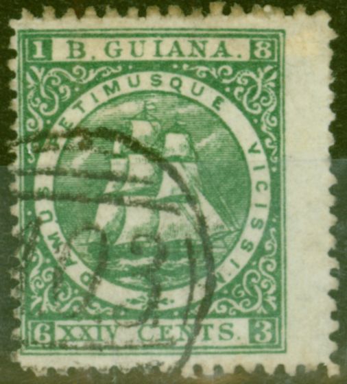 Rare Postage Stamp from British Guiana 1864 24c Green SG80 P.12.5 Fine Used Ex-Fred "Poss" Small