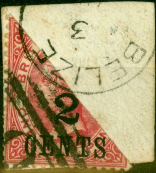 Old Postage Stamp from British Honduras 1888 2c on 1d Carmine Bisect on Small Piece SG37a Fine Used