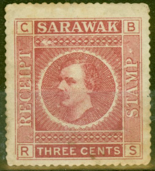 Old Postage Stamp from Sarawak 1875 3c Reciept Stamp Good Mtd Mint
