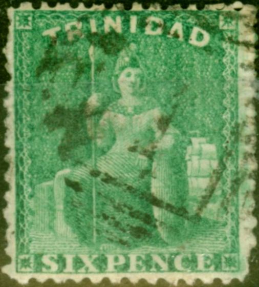 Valuable Postage Stamp from Trinidad 1863 6d Emerald Green SG72 Fine Used