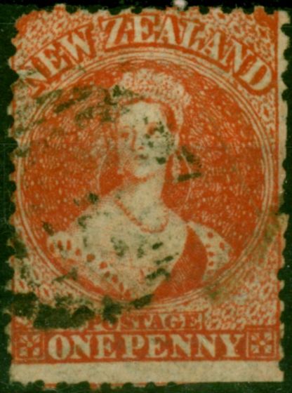 New Zealand 1865 1d Carmine-Vermilion SG110 Good Used. Queen Victoria (1840-1901) Used Stamps