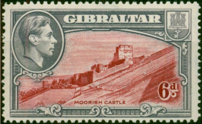 Gibraltar 1938 6d Carmine & Grey-Violet SG126a P.14 V.F LMM  King George VI (1936-1952) Valuable Stamps