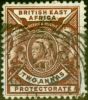 Old Postage Stamp from B.E.A KUT 1896 2a Chocolate SG67Var Wmk Doubled Lined Letter Fine Used