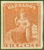 Old Postage Stamp from Barbados 1858 6d Pale Rose-Red SG11 V.F & Fresh Unused
