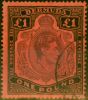 Old Postage Stamp from Bermuda 1943 £1 Pale Purple & Black Pale-Red SG121a V.F.U