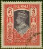 Old Postage Stamp from Burma 1938 5R Violet & Scarlet SG32 V.F.U