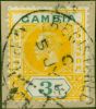 Rare Postage Stamp Gambia 1912 3s Yellow & Green SG101 Fine Used on Piece