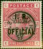 Old Postage Stamp from GB 1890 5s Rose I.R Official SG09 Fine Used