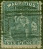 Old Postage Stamp from Mauritius 1862 6d Slate SG54 Good Used