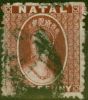 Collectible Postage Stamp from Natal 1863 1d Carmine-Lake SG19 Thick Paper P.13 Good Used