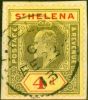 Collectible Postage Stamp from St Helena 1908 4d Black & Red-Yellow SG66 V.F.U on Small Piece
