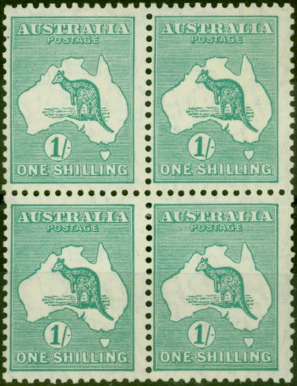 Collectible Postage Stamp Australia 1929 1s Blue-Green SG109 V.F & Fresh LMM Block of 4