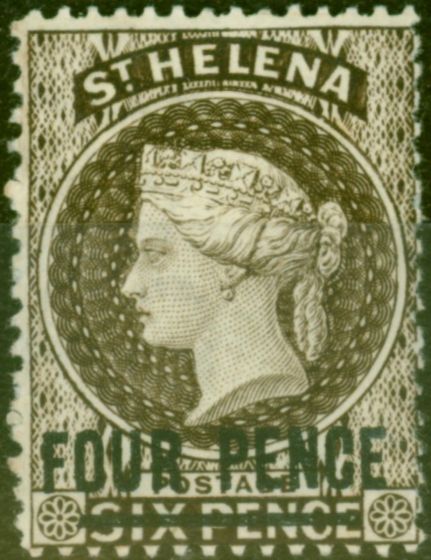 Old Postage Stamp from St Helena 1890 4d Pale Brown SG43 Words 16.5mm Fine Very Lightly Mtd Mint