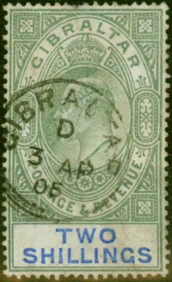Collectible Postage Stamp Gibraltar 1905 2s Green & Blue SG62 Good Used