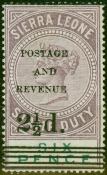 Valuable Postage Stamp from Sierra Leone 1897 2 1/2d on 6d Dull Purple & Green SG61 Fine Very Lightly Mtd Mint