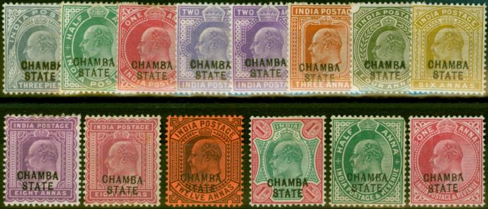 Rare Postage Stamp Chamba 1903-08 Set of 14 SG28-40 & SG41-42 Good to Fine MM