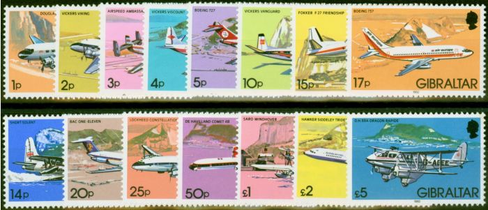 Rare Postage Stamp from Gibraltar 1982 Aircraft Set of 15 SG460-474 Very Fine MNH