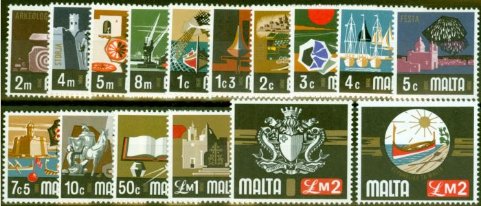Collectible Postage Stamp from Malta 1973 Set of 16 SG486-500b Very Fine MNH