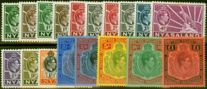 Valuable Postage Stamp from Nyasaland 1938-42 Set of 18 SG130-143 Fine Mtd Mint (2)