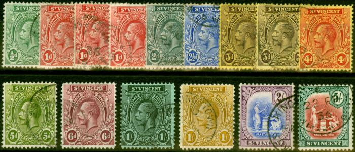 Valuable Postage Stamp from St Vincent 1913-17 Extended Set of 15 to 5s SG108-119 Fine Used
